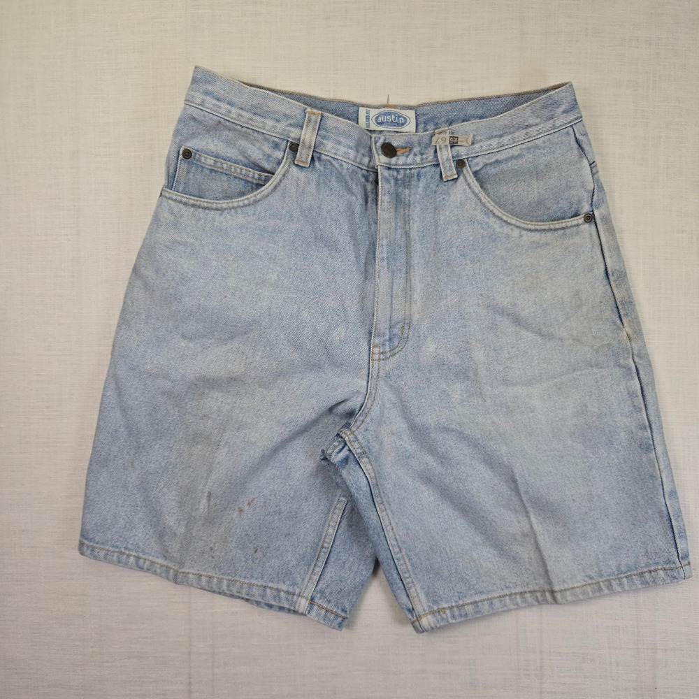 VTG Austin Clothing Co Jorts Men 32 Baggy Denim Shorts RUSSIA Blue Skater Grunge